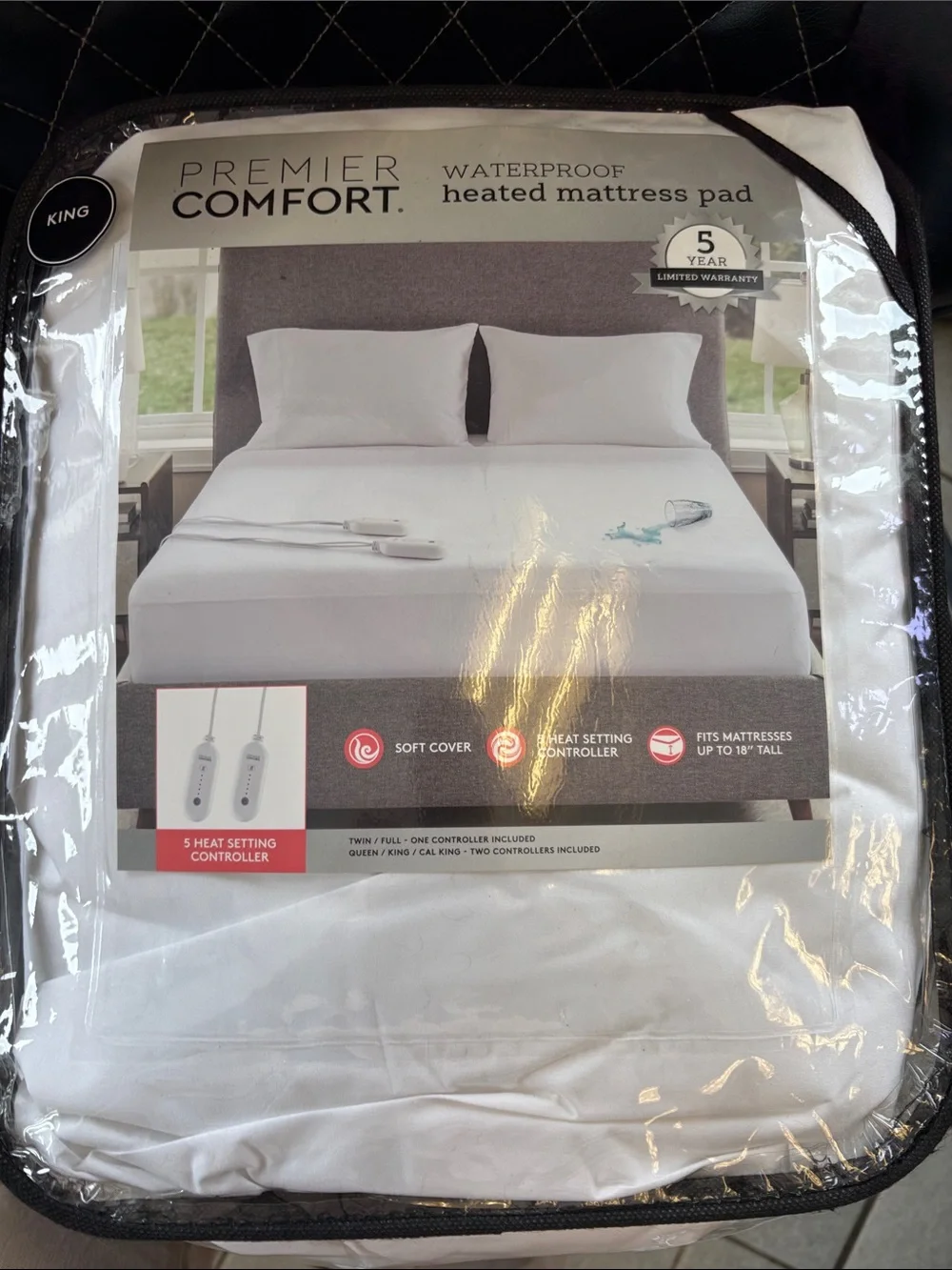 Premier White Waterproof Heated Mattress Pad - King